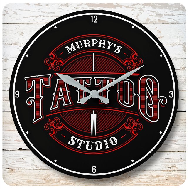 Reloj Redondo Grande Tienda personalizada de tatuajes tradicionales (Subido por el creador)