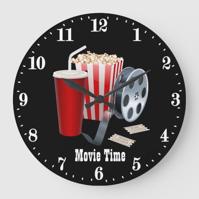 Reloj Redondo Grande tierno popcorn añadir nombre de cine  (Anverso)
