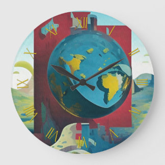 Reloj Redondo Grande Tierra plana. Arte moderno