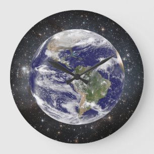 Reloj Redondo Grande Tierra y estrellas hermosas del planeta en espacio