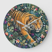 Tigre con ojos ámbar, follaje de jungla de fantasí