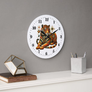 Reloj Redondo Grande Tigre elegante de arte deco