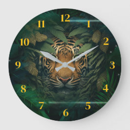Reloj Redondo Grande Tigre escondido en el follaje                     