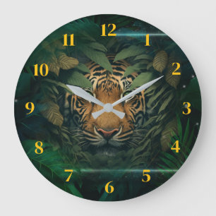 Reloj Redondo Grande Tigre escondido en el follaje                     