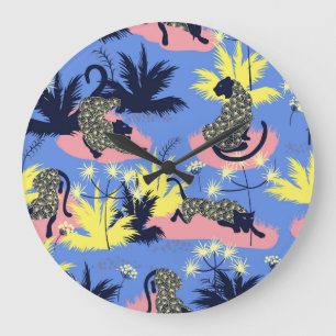 Reloj Redondo Grande Tigre geométrico, leopardo: patrón infantil.