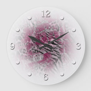 Reloj Redondo Grande Tígre leopardo gris Borgoña manchado piel animal