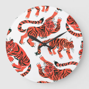 Reloj Redondo Grande Tigres de Gouache Vintage sin Marea