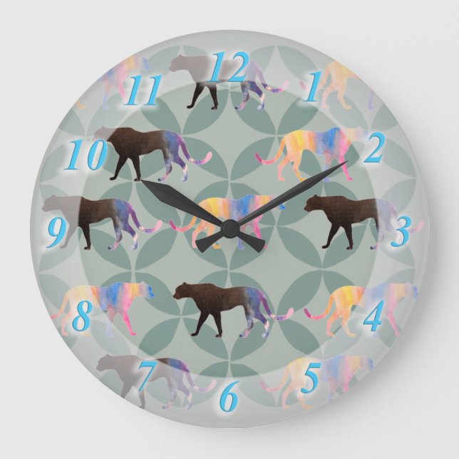 Reloj Redondo Grande Tigres de Pumas Animales salvajes  (Anverso)