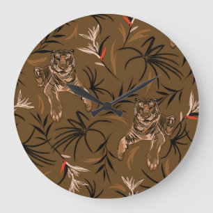 Reloj Redondo Grande Tigres Tropicales Paraíso Flor Patrón