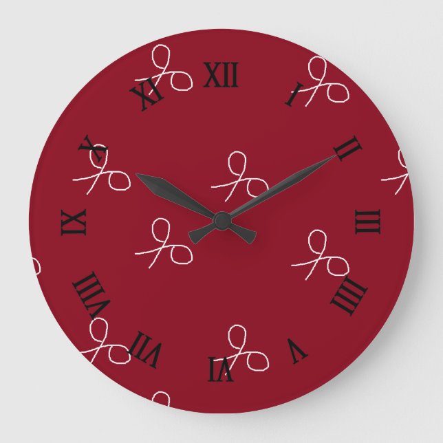 Reloj Redondo Grande Tijeras dibujadas a mano en rojo marrón (Anverso)