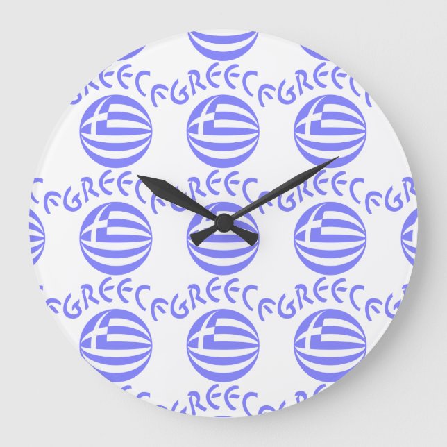 Reloj Redondo Grande Tiled Greek Flag Sphere & Greece (Anverso)