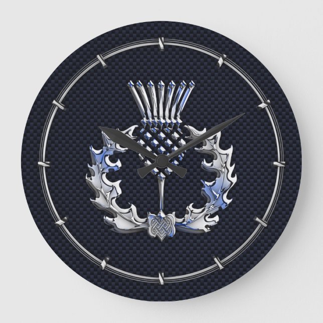 Reloj Redondo Grande Tilo escocés plateado de fibra de carbono (Anverso)