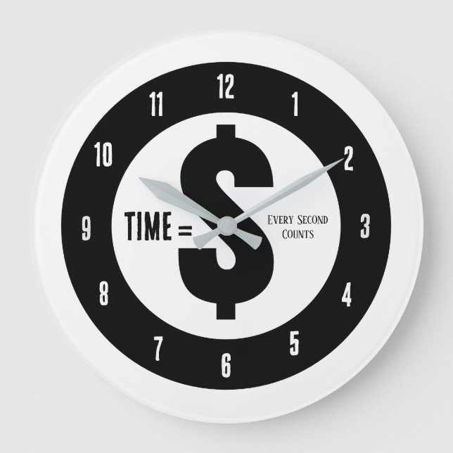 Reloj Redondo Grande Time = $ Every Second Counts Black and White (Anverso)