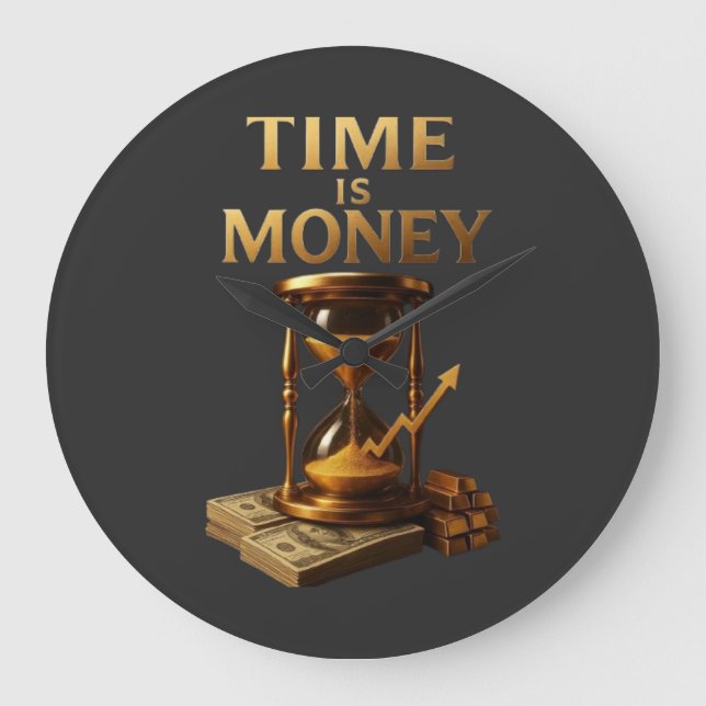Reloj Redondo Grande Time Is Money | Powerful Motivational Design (Anverso)
