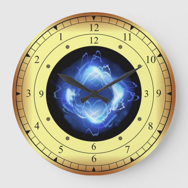 Reloj Redondo Grande Time Machine ~ Glowing Blue Wave Time Portal ~  (Anverso)