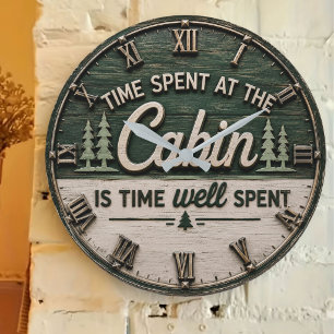 Reloj Redondo Grande Time Spent at the Cabin Is Time Well Spent Rustic