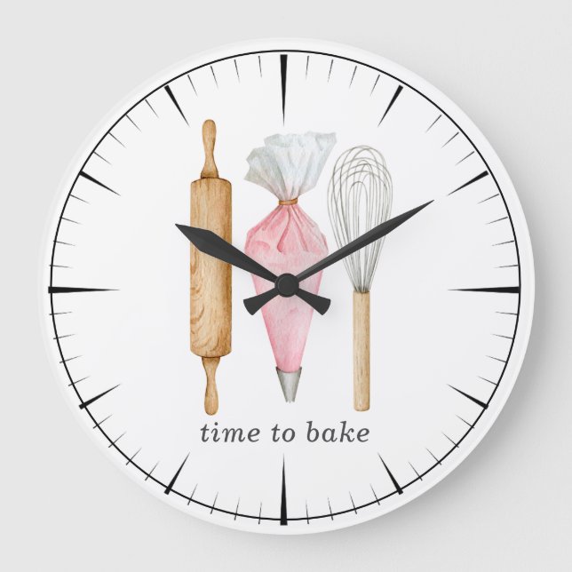 Reloj Redondo Grande Time To Bake Baker's Tools Utensils (Anverso)