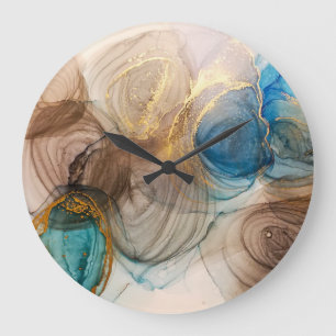 Reloj Redondo Grande Tinta Alcohólica, Abstracto Mineral Blanqueado.