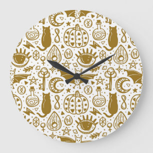 Reloj Redondo Grande Tinta dorada de Halloween, patrón de silueta sin f