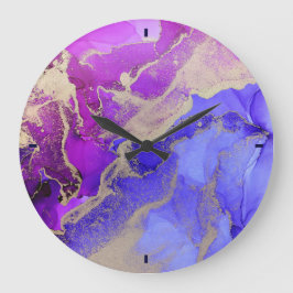 Reloj Redondo Grande Tinta púrpura de oro abstracto celeste