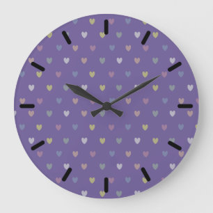 Reloj Redondo Grande Tiny polka hearts on Ultra Violet Purple