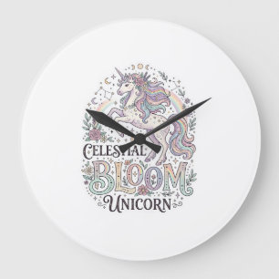 Reloj Redondo Grande Tipeografía de Vector Premium Unicornio Flor Celes