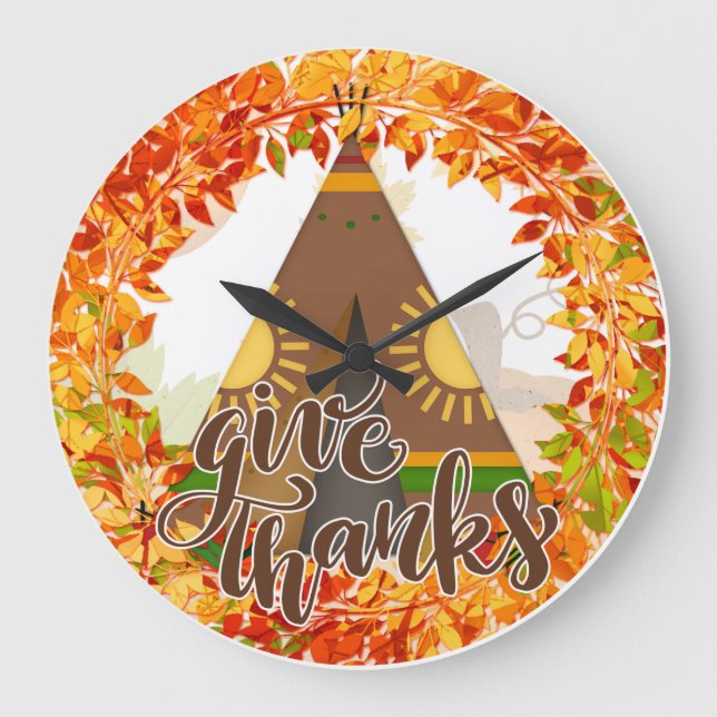 Reloj Redondo Grande Tipi nativo americano - Dé gracias (Anverso)