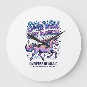 Reloj Redondo Grande Tipografía Comercial de Unicornio Permanece Salvaj