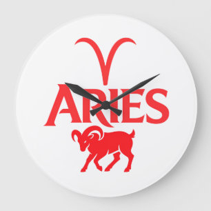 Reloj Redondo Grande Tipografía de Aries Minimalista Zodiaco Gráfico Ro