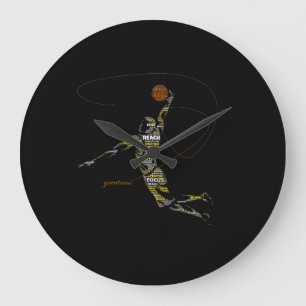Reloj Redondo Grande Tipografía de Baloncesto Greatness