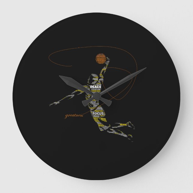 Reloj Redondo Grande Tipografía de Baloncesto Greatness (Anverso)