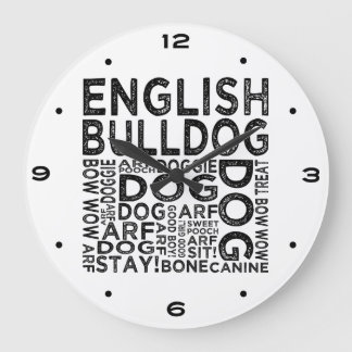 Reloj Redondo Grande Tipografía de Bulldog en inglés