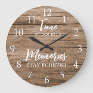 Reloj Redondo Grande Tipografía de cita de recuerdos de madera rústica