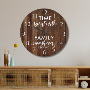 Reloj Redondo Grande Tipografía de cita de tiempo con familia de madera