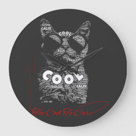 Reloj Redondo Grande Tipografía de gato demasiado cool para cuidar