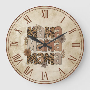 Reloj Redondo Grande Tipografía de Mama de Leopardo Estético