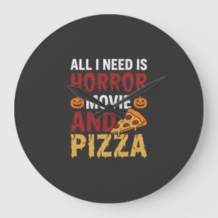 Reloj Redondo Grande Tipografía de película de terror y pizza de Hallow