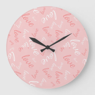 Reloj Redondo Grande Tipografía manuscrita de amor rosa Romántica