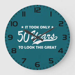 Reloj Redondo Grande Tipografía Retro Divertida Cumpleaños 50