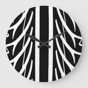 Reloj Redondo Grande Tire Pattern in Black and White