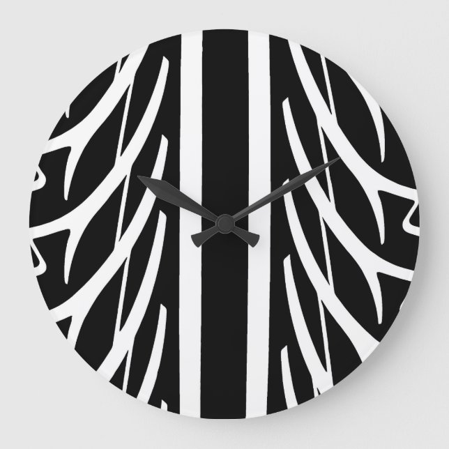 Reloj Redondo Grande Tire Pattern in Black and White (Anverso)