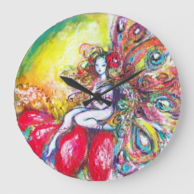 RELOJ REDONDO GRANDE TITANIA SENTADA EN UNA FLOR ROJA (Anverso)