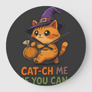 Reloj Redondo Grande Título Atrapa-gato Si Puedes – Gato Divertido de H