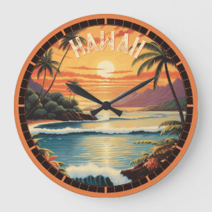 Reloj Redondo Grande Toalla de playa de mar con pintura vintage de pues