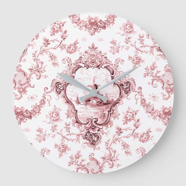 Reloj Redondo Grande Toalla floral grabada con molino de viento y barco (Anverso)
