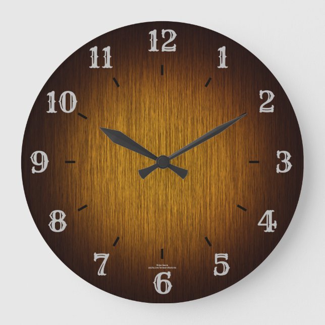 Reloj Redondo Grande Tobacco Sunburst Grainy Wood Look Clock (Anverso)