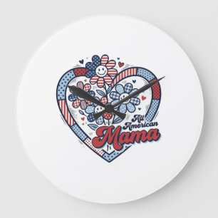 Reloj Redondo Grande Toda Mamá Americana Diseño de Camiseta de Flor Pat