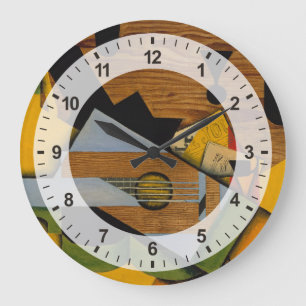 Reloj Redondo Grande Todavía vida con una guitarra