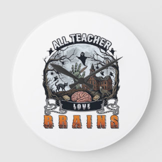 Reloj Redondo Grande Todo el amor del profesor Cerebros Halloween Zombi