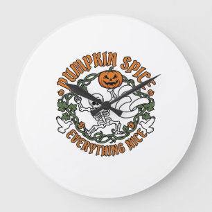 Reloj Redondo Grande Todo Especias de Calabaza Agradable Halloween Esqu